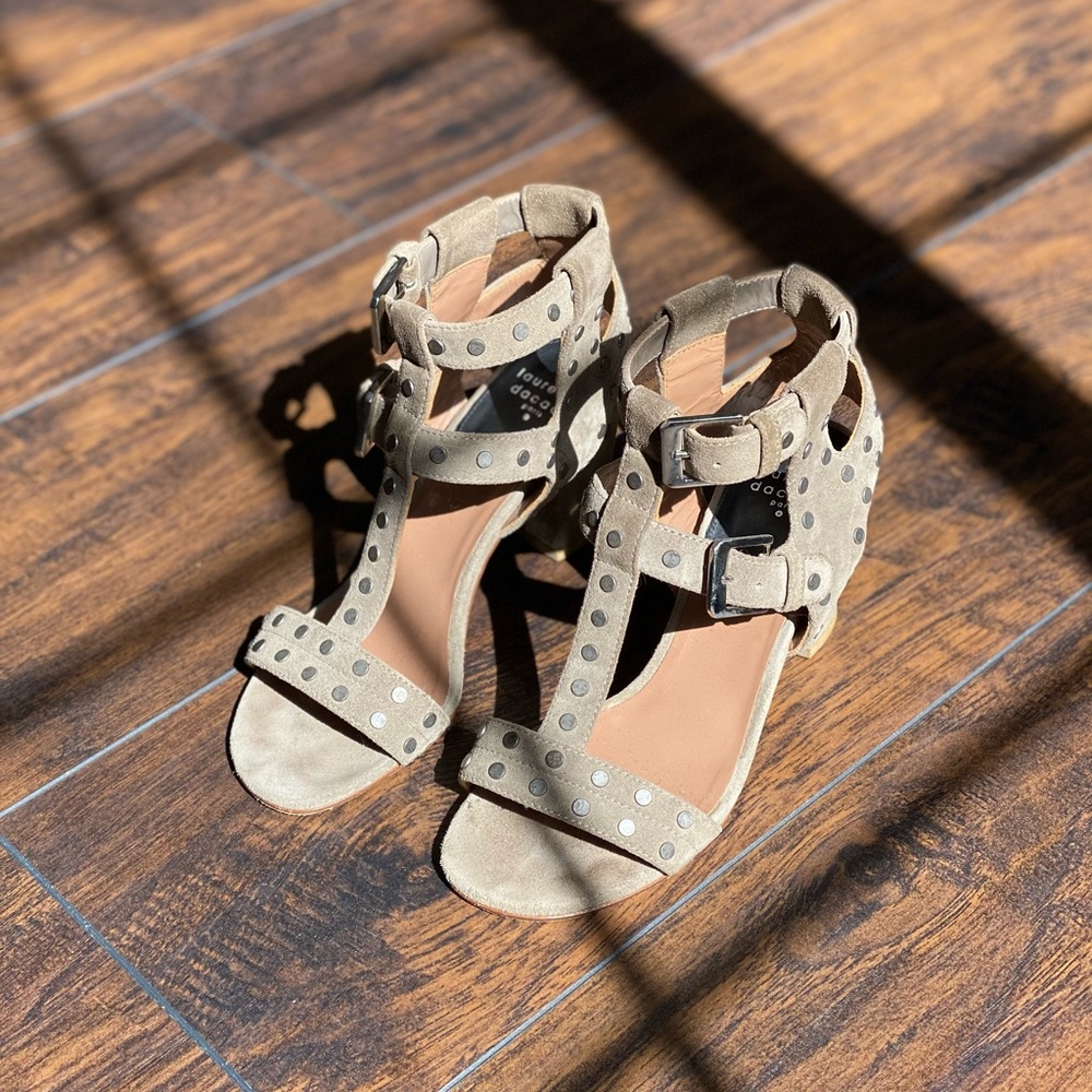 LAURENCE DACADE Suede Studded T-Strap Sandals